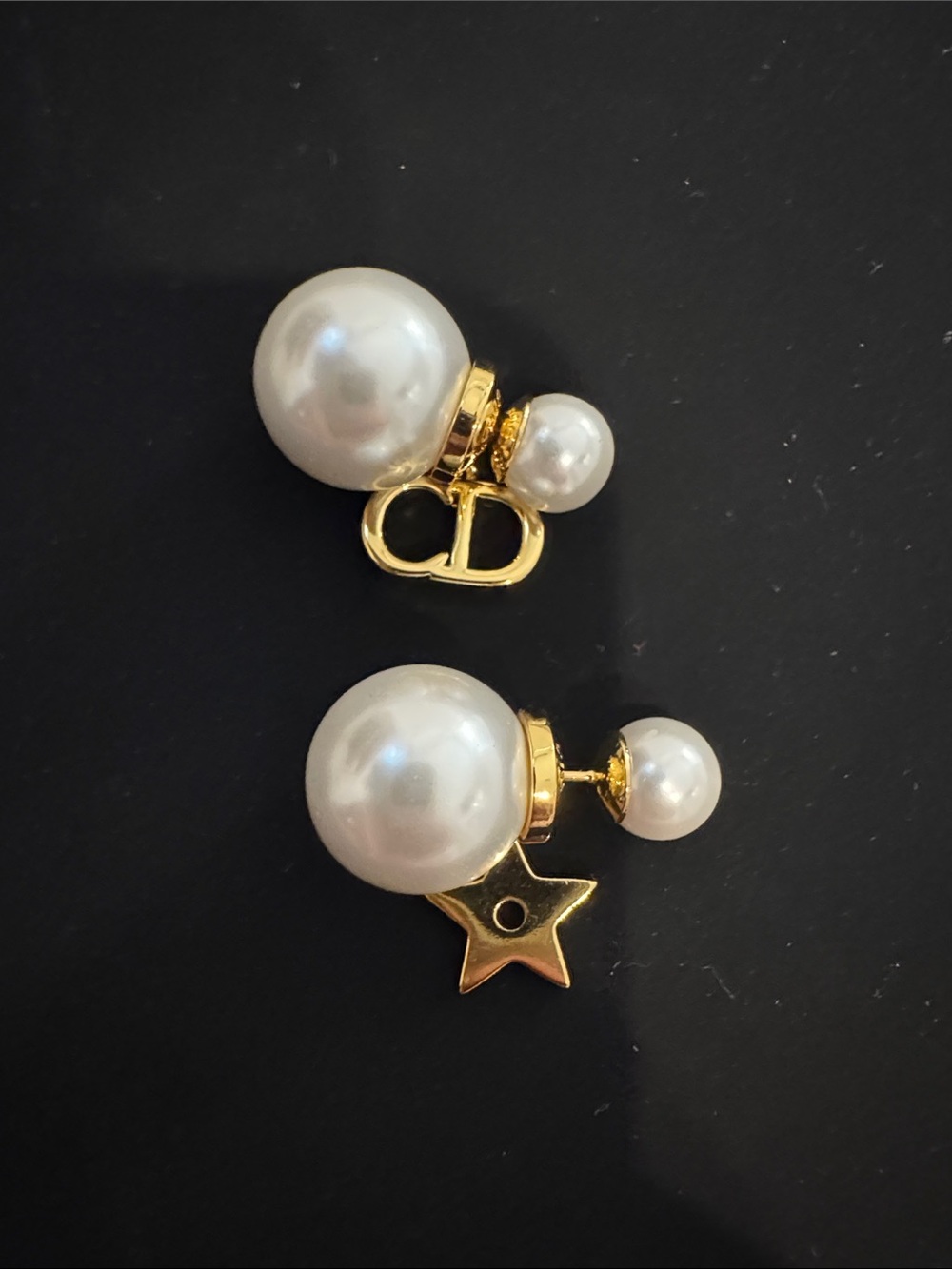 CD classic Pearl Double-Sided Stud Earrings with Gold Accents
